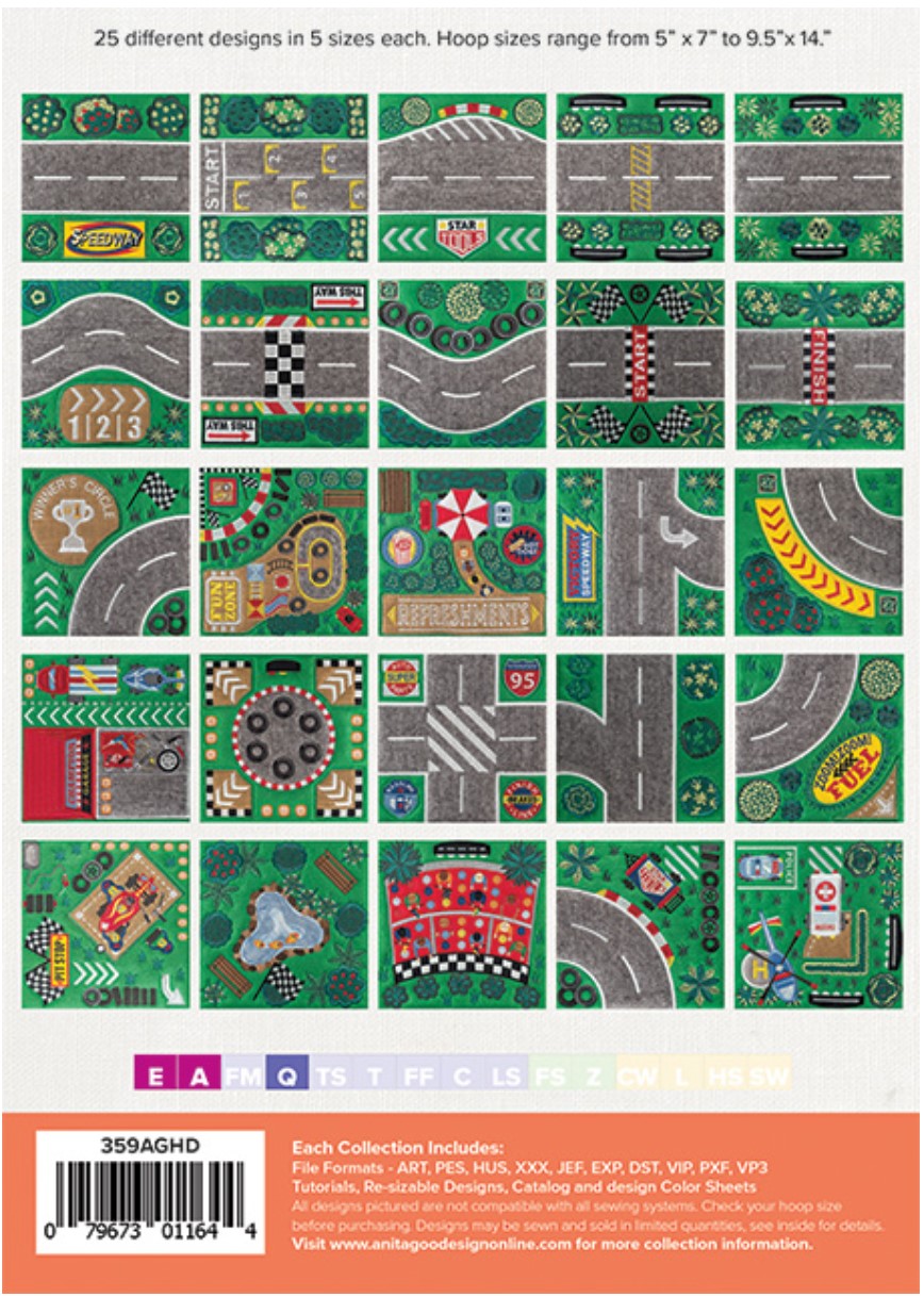 Anita's Playhouse Racetrack Playmat Machine Embroidery